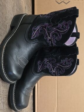 Ariat Black Ankle Boots with Purple Embroidery